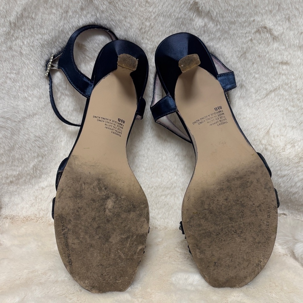 Satin Party Dyed Midnight Blue Embellished Heels - Picture 7 of 11